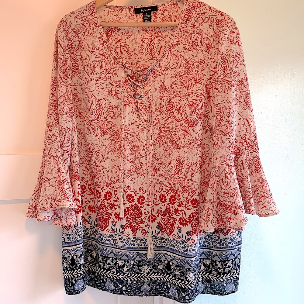 Style & Co. Peasant Blouse • Ruffle Sleeves • Floral